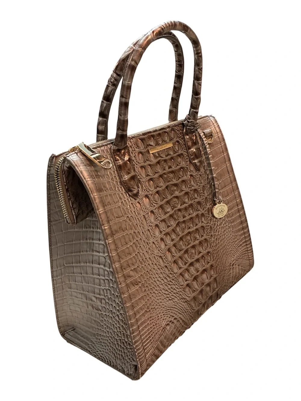 Brahmin Caroline Silver Lining Melbourne Embossed Leather Satchel Tote Bag